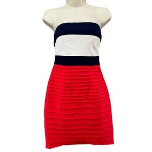 Minuet Strapless Mini Dress Red White Blue Colorblock Horizontal Pleated Size S